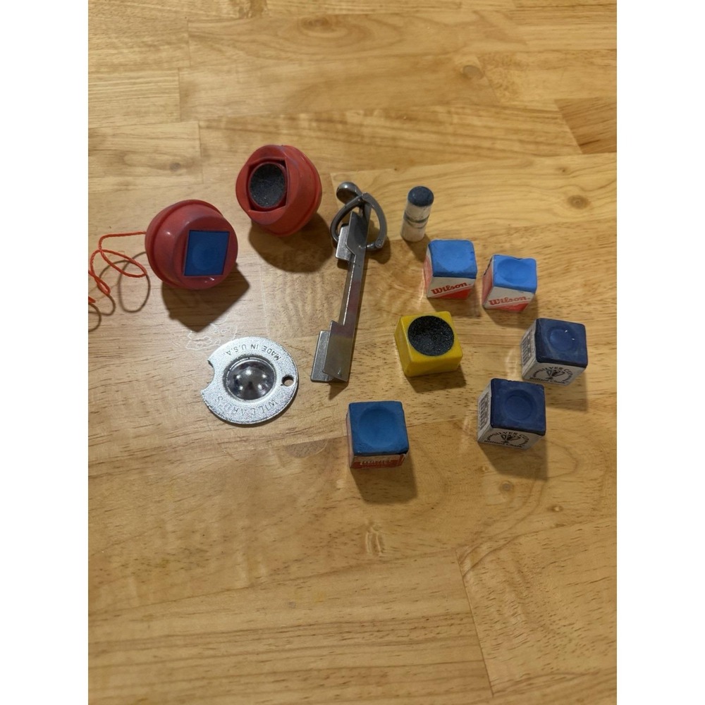 VTG Billiards Pool Table Accessory Lot Wilson Master Silver Cup Chalk Tip Tools